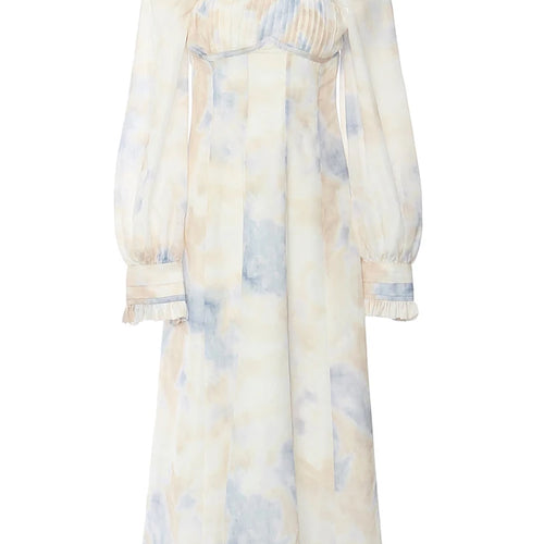 Load image into Gallery viewer, Women Pattern Printed Elegant Long Dress New Square Collar Long Puff Sleeve Fashion Tide Spring Autumn 2025 1DJ0340
