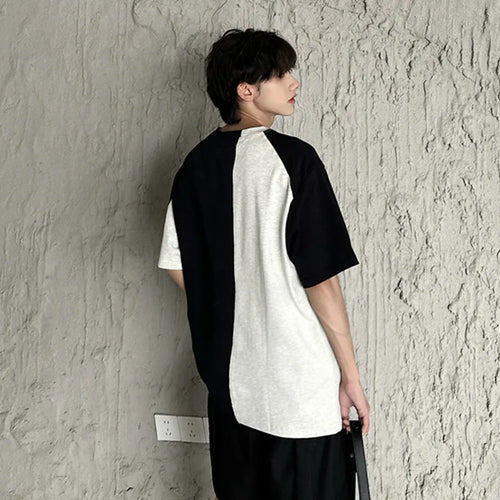 Load image into Gallery viewer, Man&#39;s Short Sleeve T-shirt Summer Patchwork Color Contrast Loose Casual Fashion Crew-neck  Male Shirt 9C5571
