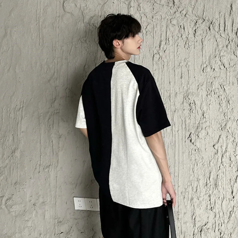 Man's Short Sleeve T-shirt Summer Patchwork Color Contrast Loose Casual Fashion Crew-neck  Male Shirt 9C5571