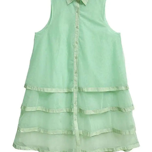 Load image into Gallery viewer, Women Black Layers Mesh Big Size Midi Vest Shirt Dress New Lapel Sleeveless Fashion Tide Spring Summer 2025 1DH9472
