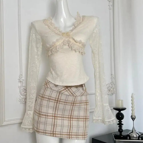 Load image into Gallery viewer, Autumn Winter Vintage Beige Plaid Wrap Hip Mini Skirt Korean Women High Waist Sexy Club A-line Short Skirt Ladies Fashion Casual
