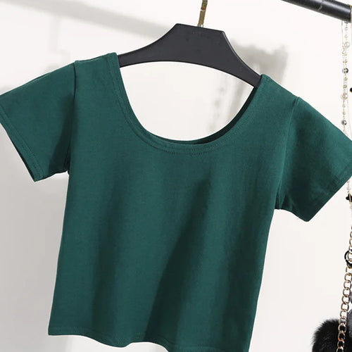 Load image into Gallery viewer, Solid Crop Top for Women Slim Fit High Waist Short Sleeve T-shirt Basic Summer Casual Tee
