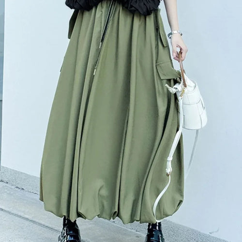 Load image into Gallery viewer, High Elastic Waist Apricot Drawstring Casual Bud Half-body Skirt Women Fashion Tide New Spring Autumn 2025 1DJ0634
