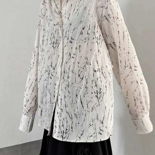 Load image into Gallery viewer, Women Pattern Printed Thin Pleated Big Size Blouse New Lapel Long Sleeve Shirt Fashion Tide Spring Autumn 2025 1DJ0406
