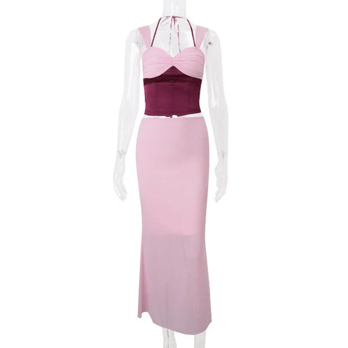 Load image into Gallery viewer, Sexy Skirt Two Piece Sets Women Halter Lace-up Cropped Tops And Maxi Skirt Ladies Fashion Sleeveless 2 Piece Sets
