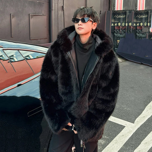 Load image into Gallery viewer, Fashion Men&#39;s Faux Fur Jacket Hooded Zipper Warm Coat 2024 Autumn Winter New Fashion Tide Solid Color Jackets 9C9257
