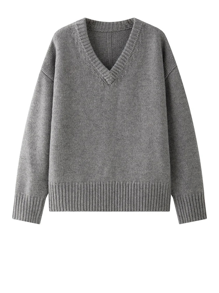 50% Wool Thick Big Size Knitting Sweater V-Neck Long Sleeve Women Pullovers New Fashion Tide Spring Autumn 2025 1DH7319