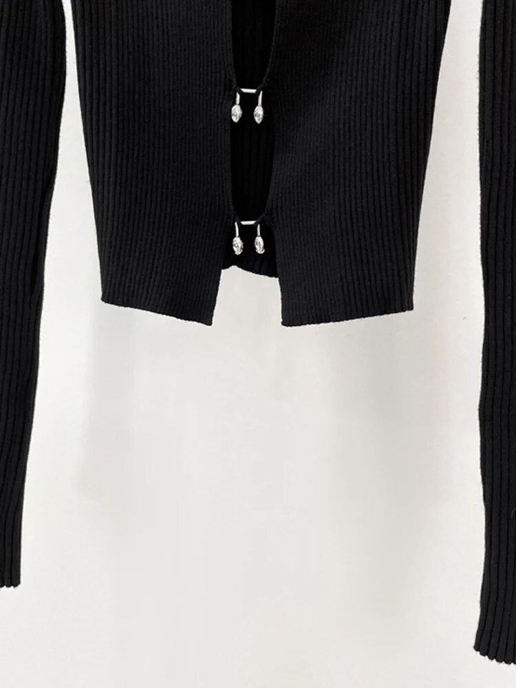 Slim Black Sweater For Women Round Neck Long Sleeve Solid Minimalist Knitting Cardigan Female Spring Clothing Style