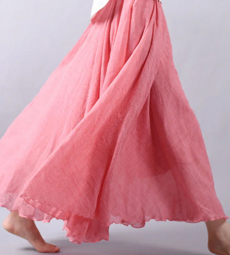 Women's Elegant High Waist Linen Maxi Skirt 2024 Summer Ladies Casual Elastic Waist 2 Layers Skirts saia feminina