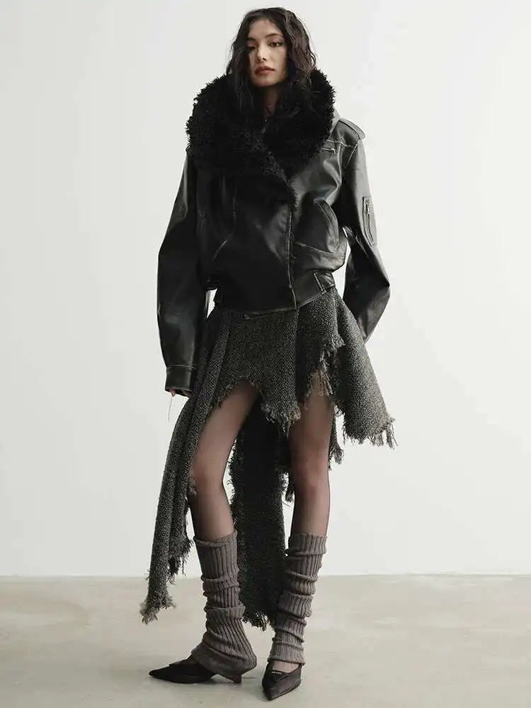 Women 25% Wool Irregular Tassels Burr Hem Vintage Dress New V-Neck Sleeveless Fashion Tide Autumn Winter 2025 1DH4036