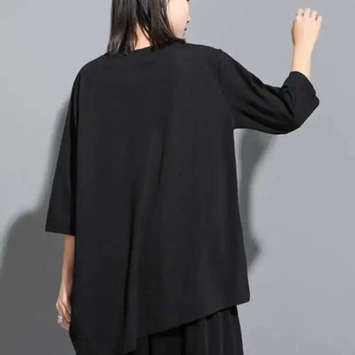 Load image into Gallery viewer, Women Green Irregular Hem Big Size Casual T-shirt New Round Neck Three-quarter Sleeve Fashion Spring Autumn 2025 1DH5949
