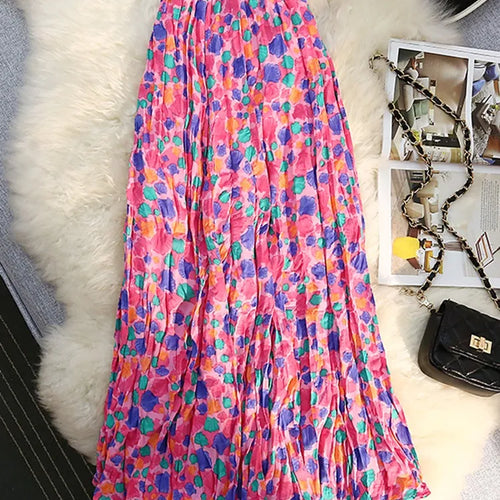 Load image into Gallery viewer, Vintage Floral Print Skirt Women's Summer Sweet Pleated Skirt Elastic High Waist A-line Fashion Plissee Skirts Elegant
