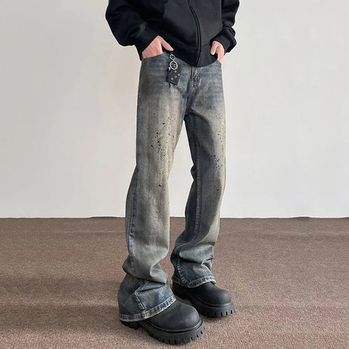 Load image into Gallery viewer, Men's Jeans New American Style High Street Washed Splashed Ink Denim Pants Male Straight Leg Slim Flared Trousers 9W1480
