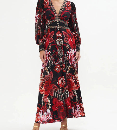 Hit Color Loose Spliced Button Dresses For Women V Neck Long Sleeve High Waist Temperament Long Dress Female New