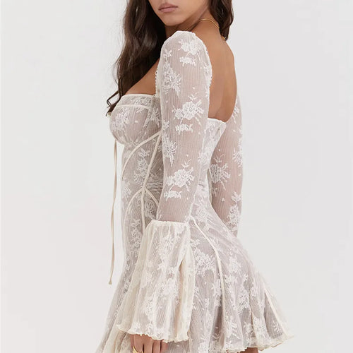 Load image into Gallery viewer, Elegant Print Mini Dress For Women Autumn Winter New Square Collar Long Sleeve Backless Loose Club Party Sexy Dress
