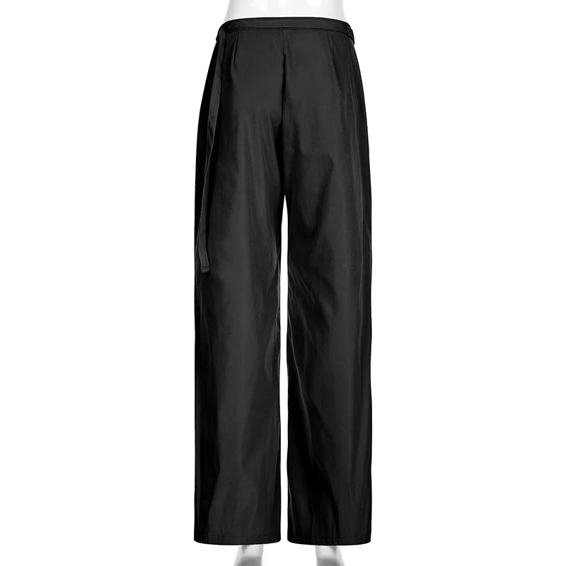 Korean Fashion Straight Leg Suit Pants Solid Basic Belted Casual Female Trousers Folds Elegant Sweatpants Chic Bottom