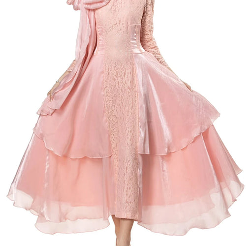 Load image into Gallery viewer, Solid Spliced Lace Up Long Dresses For Women O Neck Long Sleeve High Waist Temperament Dress Female Fashion Style
