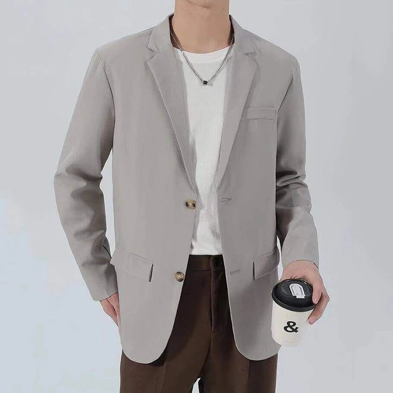 Korean Style Men's Blazers Single Breasted Lapel Menswear Business Casual Solid Color New Spring Male Suit Jackets 9W1225