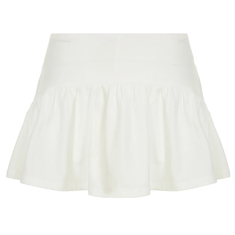 Chic Holiday Solid Folds Ruched Mini Skirts Women's Summer A-line Fashion Hottie Style Bottoms Eleastic Waist Clothes