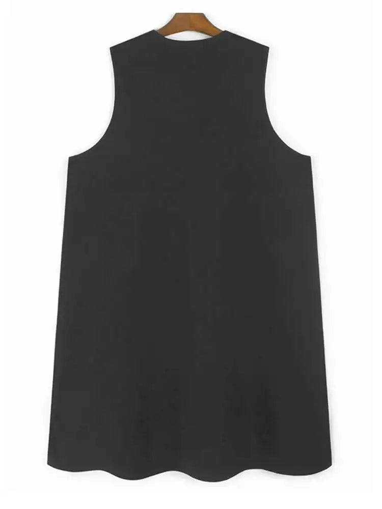 Women Black Sequins Spliced Big Size Midi Vest Dress New V-Neck Sleeveless Fashion Tide Spring Autumn 2025 1DH9971