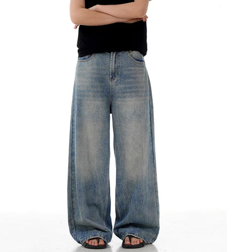 Men's Jeans New High Street American Style Bamboo Pattern Distressed Washed Denim Pants Loose Wide Leg Casual 9W1733