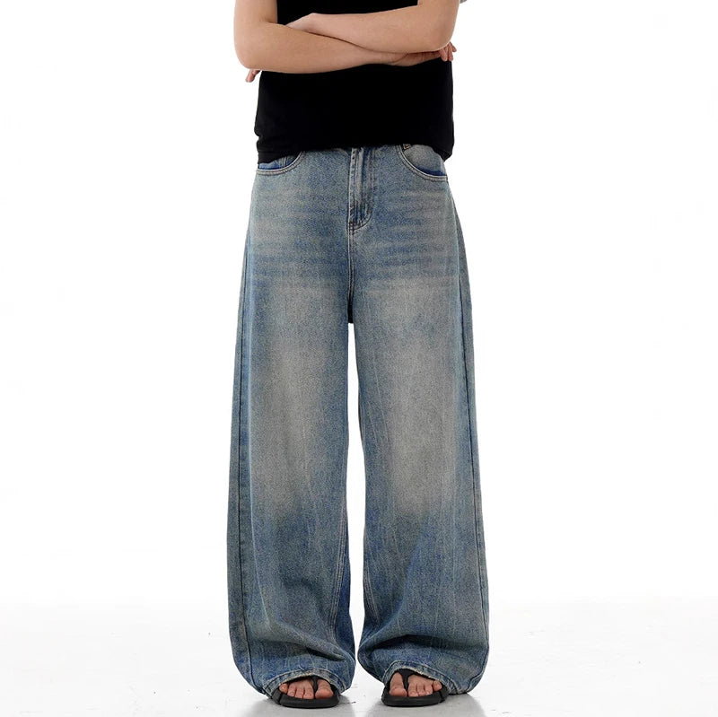 Men's Jeans New High Street American Style Bamboo Pattern Distressed Washed Denim Pants Loose Wide Leg Casual 9W1733