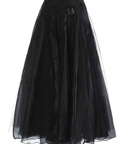 High Waist Khaki Buckle Irregular Mesh Long A-line Half-body Skirt Women Fashion Tide New Spring Autumn 2025 1DH0633