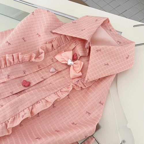 Load image into Gallery viewer, Summer Women Vintage Pink Button Sexy Off Shoulder Ruffles Sleeveless Short Tops High Waist Short Skirt 2025 Two-piece Set Trend
