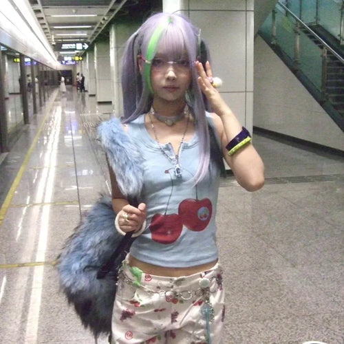 Load image into Gallery viewer, Japanese Y2k Tank Top Vintage Harajuku Ribbbed Top Trashy 2000s Zipper Tanktop Grunge Aesthetics Crop Top American Retro
