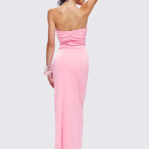 Load image into Gallery viewer, Rose Strapless Sexy Maxi Dress Women Pink Gown Off-shoulder V Neck Backless Sleeveless Bodycon Beach Club Long Dress
