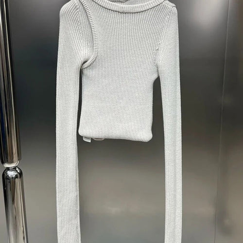 Load image into Gallery viewer, Cut Out Irregular Knitting Sweater For Women Round Neck Sleeveless Solid Minimlaist Pullover Female Clothing
