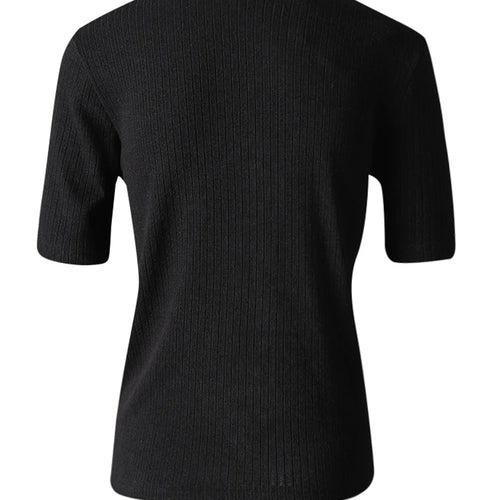 Load image into Gallery viewer, Women Black Gray Knitting Brief Slim Elegant T-shirt New Turtleneck Short Sleeve Fashion Tide Spring Summer 2025 CPG3078
