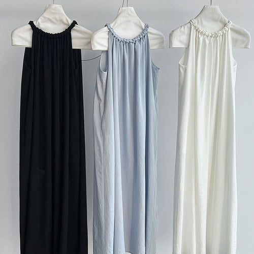 Load image into Gallery viewer, Women White Blue Knot Elegant Big Size Long Vest Dress New Halter Sleeveless Fashion Tide Spring Summer 2025 1DJ1282
