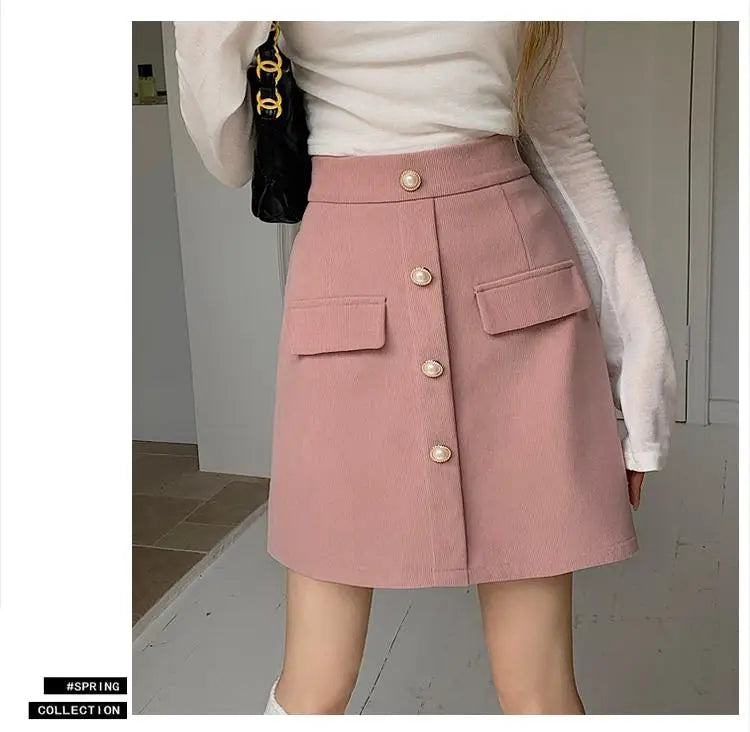 Autumn Winter New Black Pink Corduroy High Waisted Mini Skirt Women Korean Fashion Brown Large Size Short Skirt Simplicity Trend