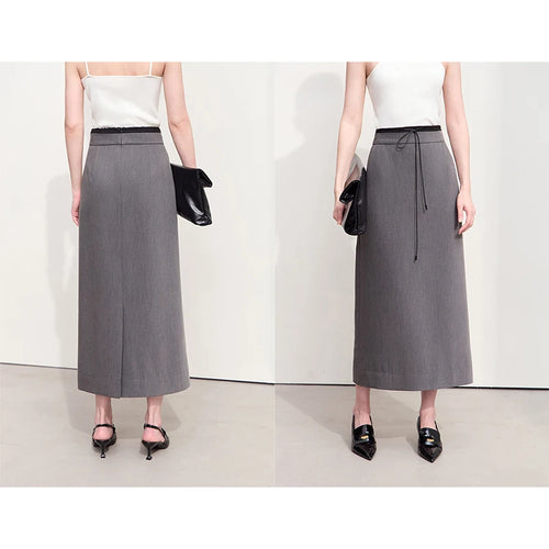 Load image into Gallery viewer, Minimalism Skirts For Women 2024 Autumn New Commuter Contrast Stitching With Waist Rope Lady Split Straight Skirt 12443027
