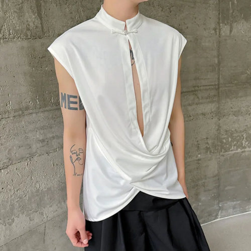 Load image into Gallery viewer, Summer Men&#39;s Vest Chinese Style Stand Collar Knot Button Sleeveless Cross Design Clothing Trend Casual Tank Top 9C5913
