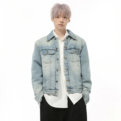 Load image into Gallery viewer, Korean Style Men&#39;s Jackets Patchwork Washing Mill White Lapel Single Breasted Solid Color Casual Quilted Coats 2024 9C9334
