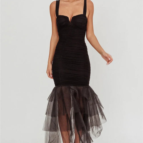 Load image into Gallery viewer, Mesh Backless Sexy Maxi Dress For Women Gown Two Layer Spaghetti Strap Sleeveless Ruched Bodycon Club Party Dress
