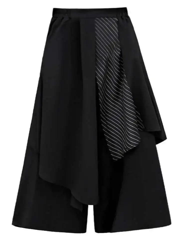 High Elastic Waist Black Striped Irregular Wide Leg Pants New Trousers Women Fashion Tide Spring Autumn 2025 1DH8291