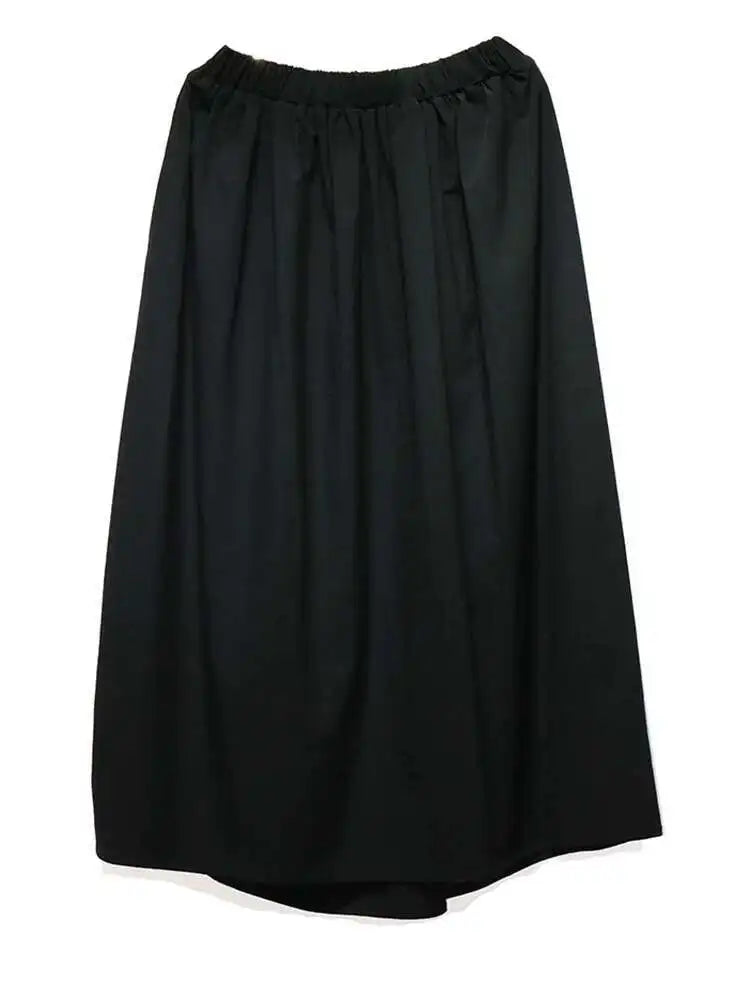 High Elastic Waist Black Irregular Ruffles A-line Half-body Skirt Women Fashion Tide New Spring Autumn 2025 1DJ0216