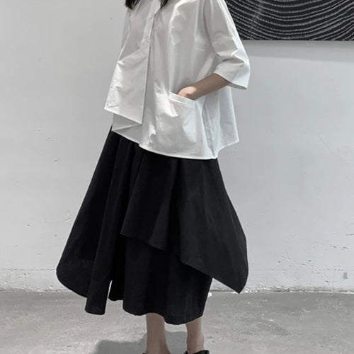 Load image into Gallery viewer, Women White Irregular Hem Big Size Elegant Blouse New Lapel Half Sleeve Shirt Fashion Tide Spring Summer 2025 1DJ1661
