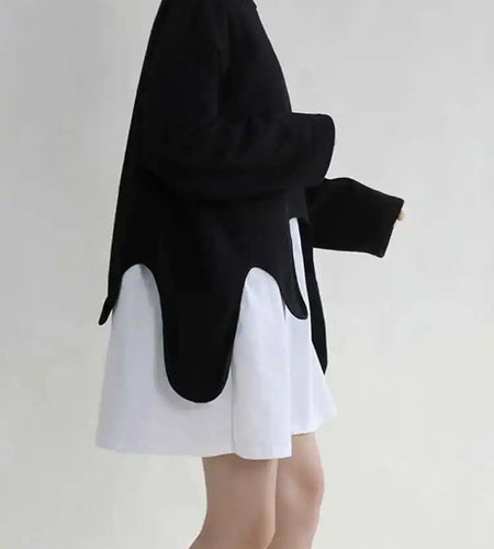 Loose Fit black irregular Sweatshirt New Round Neck Long Sleeve Women Big Size Fashion Tide Spring Autumn 2025 1DF0420