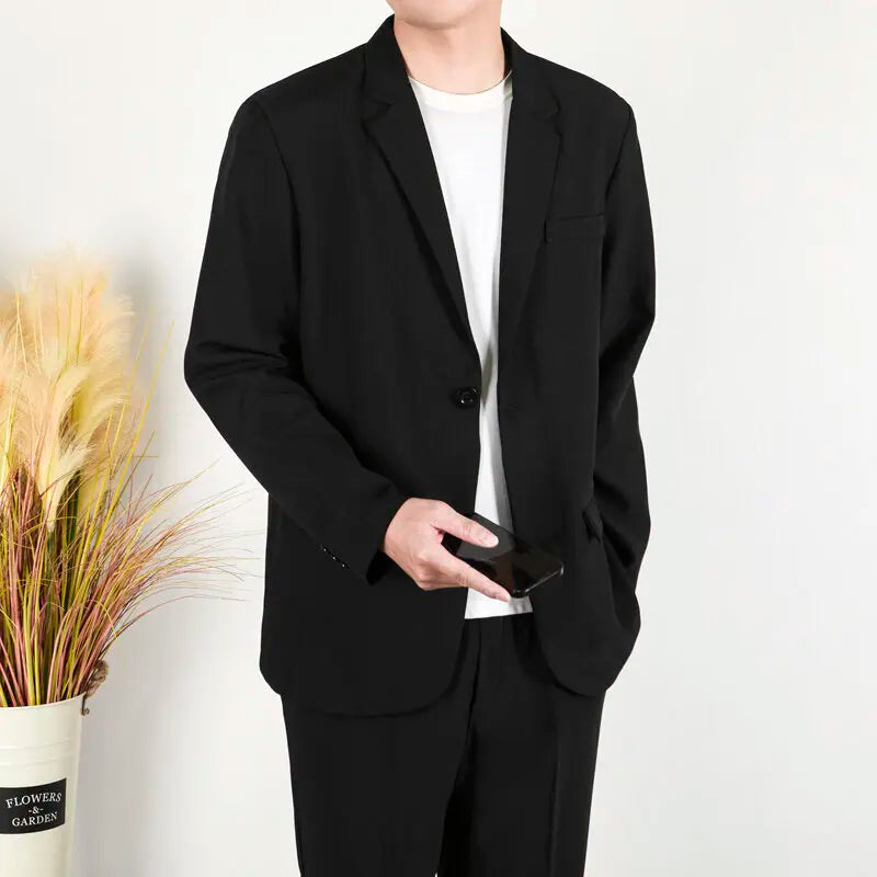 Male Suit Outerwear Highend Casual Men's Loose  Turn-down Collar Cool Trendy New Korean Fashionable Tide Suits 9W1214