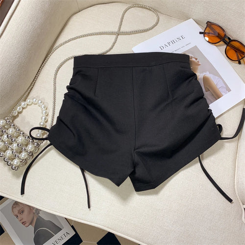 Load image into Gallery viewer, Fashion Summer Women Black Slim High Waist Drawstring Pleated Lace-up Shorts Casual Fashion Simple Short Pant Streetwear popular
