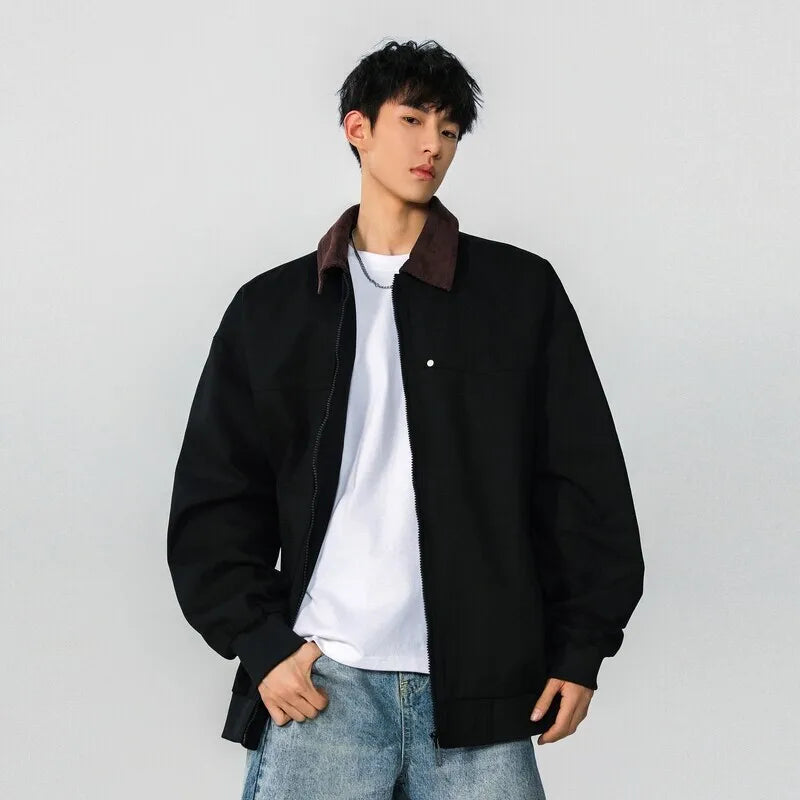 High Street Men's Jackets Spring New American Top Spliced Turn-down Collar Niche Design Multi Pockets Trendy 9W1273