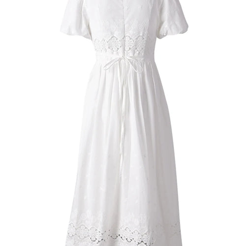 Load image into Gallery viewer, Women White Lace Hollow Out Elegant Slim Dress New Square Collar Short Sleeve Fashion Tide Spring Summer 2025 CPG3161
