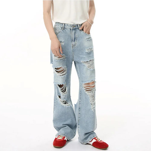 Load image into Gallery viewer, Men&#39;s Jeans New American High Street Style Personalized Hole Design Distressed Straight Wide Leg Male Denim Pants 9W1835
