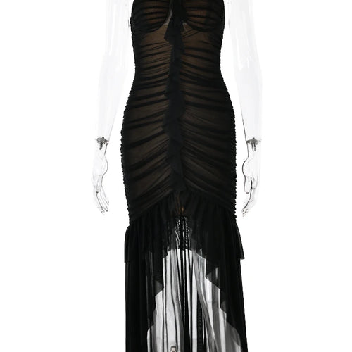 Load image into Gallery viewer, Elegant Mesh Patchwork Ruffle Edge Double Layered Dress For Women Bodycon Zipper Tight Vestidos Party Club Evening Dress
