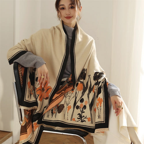 Load image into Gallery viewer, Warm Winter Scarf Cashmere Women Pashmina Design Print Shawls Wrap Female Thick Blanket Soft Bufanda Stoles Fashion
