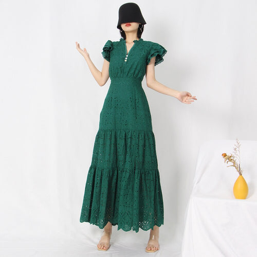 Load image into Gallery viewer, Elegant Solid Dress For Women Stand Collar Flying Sleeve High Waist Minimalist Long Dresses Female Fashion Clothing
